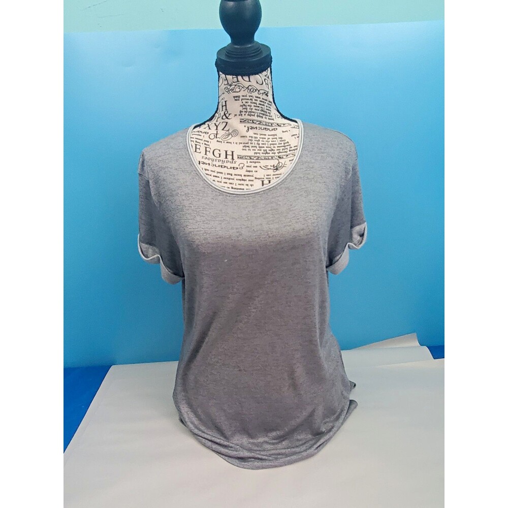 Vince Gray Contrast Trim Short Sleeve Tee Scoop Neck Size S Quiet Luxury Light